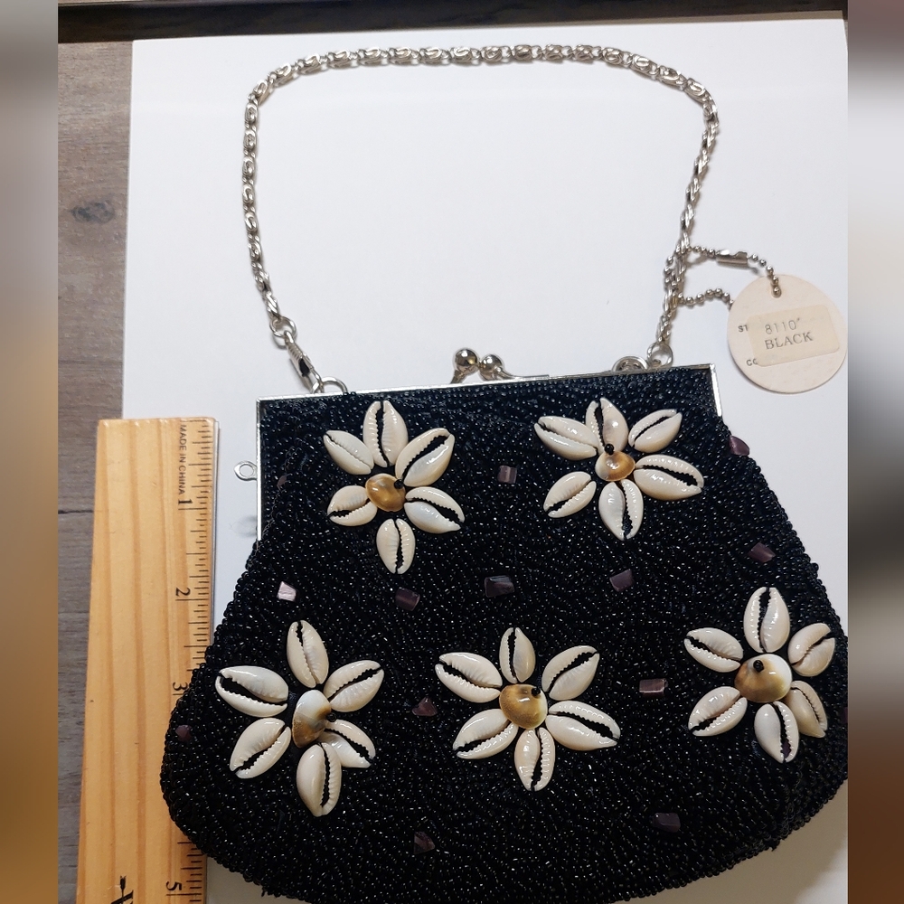 Black Beaded Floral Women's Bag
